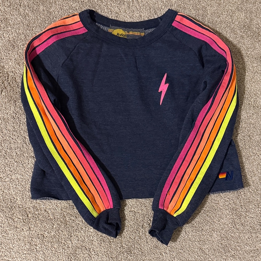 Aviator Nation Navy Sweatshirt with Rainbow Stripes